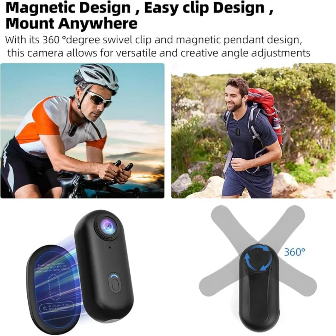 Vandtæt 4K-mini-actionkamera med WiFi og 360° magnetisk holder