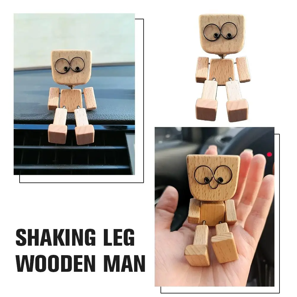 WoodenMan - Lille Rystende Træ Mand Figur Bil Dashboard Dekoration