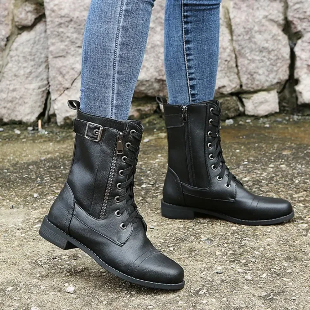 Happy™ ClassicBoots: Vintage Rund Tå Lynlås I Siden Ankel Klassisk Støvler