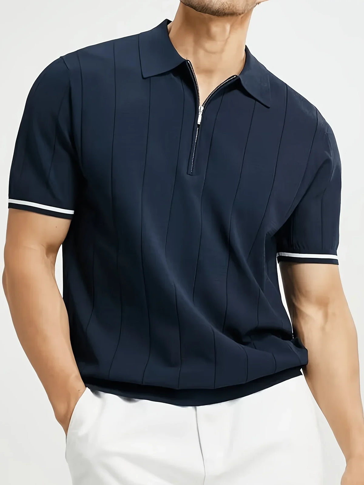 Icone™ CuffPolo - Herre Stilfuld Halv Zip Cuff Polo Skjorte