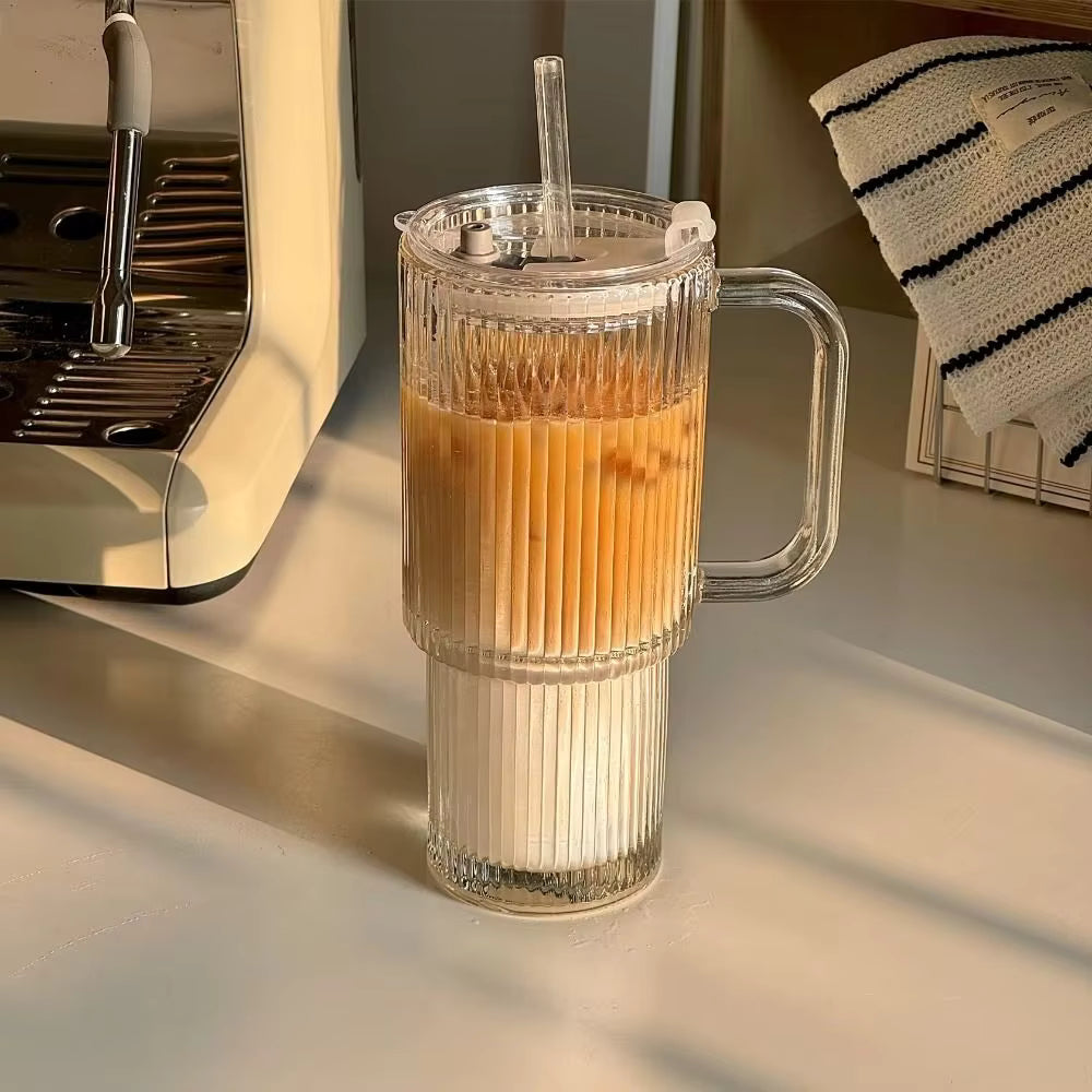 Globetrek° GlassTumbler: Stor Kapacitet Klar Ribbet Design Glas Tumbler