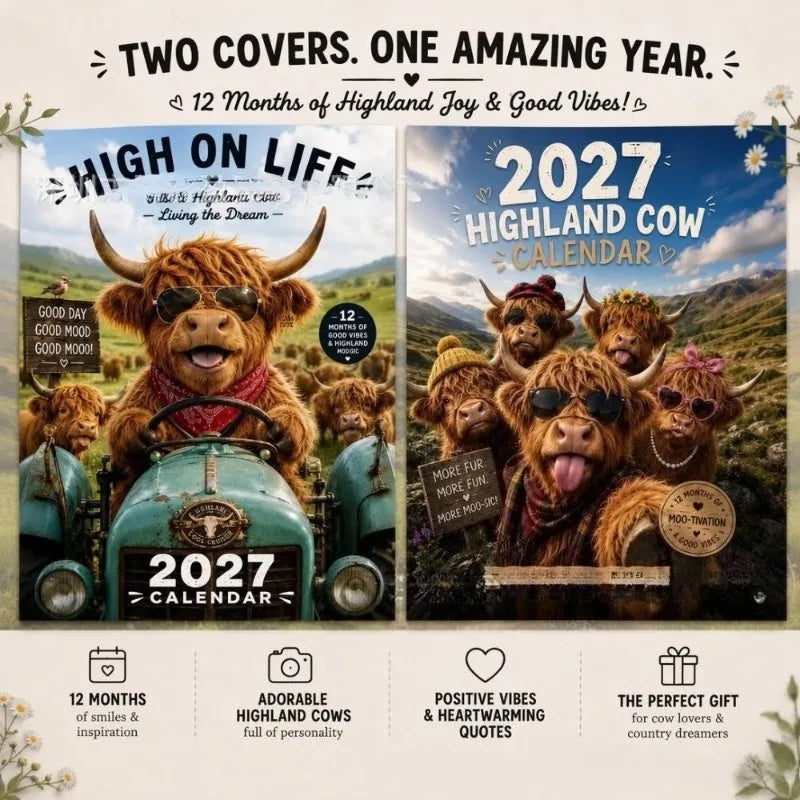 CowCalendar - Highland Cow Design Vægkalender 2027 Hus Dekor