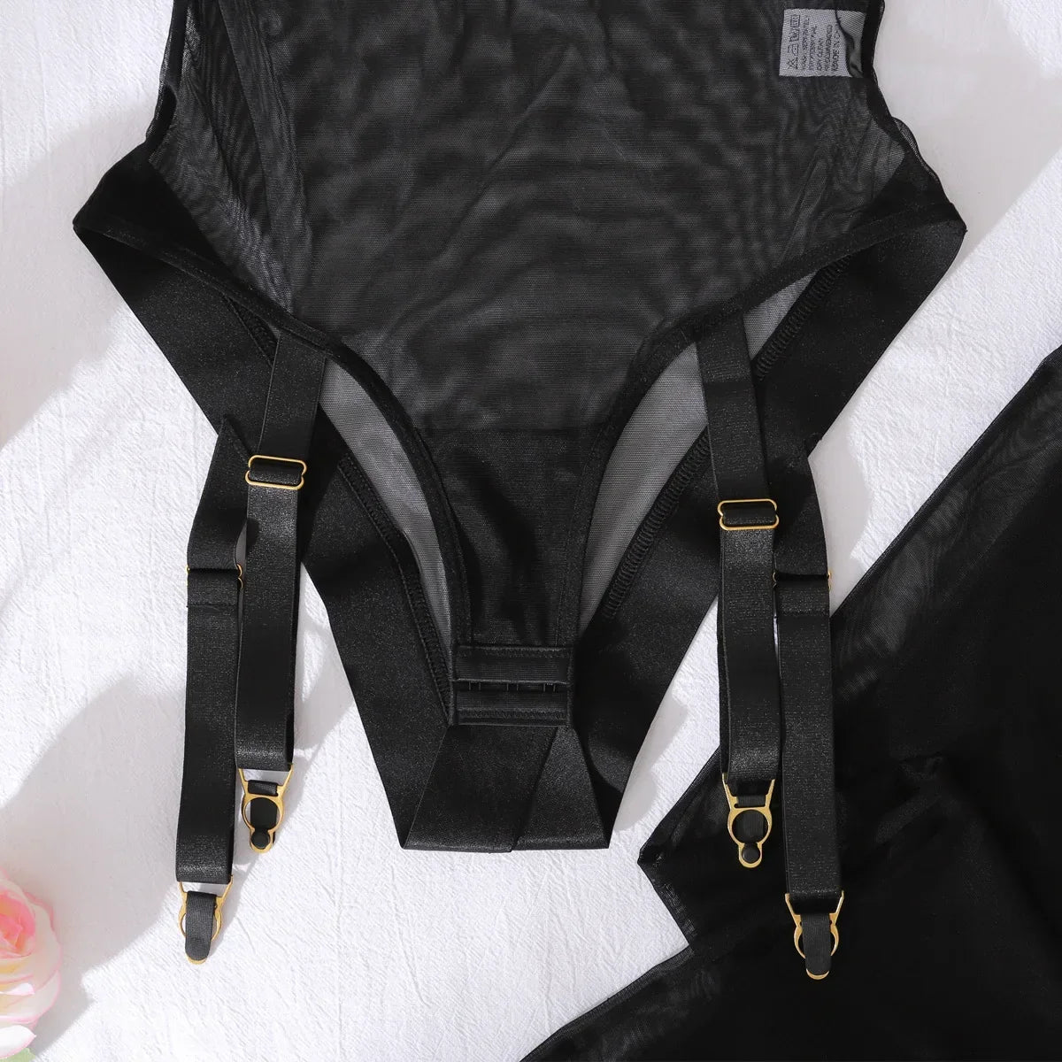 Icone™ SheerBodysuit: Forførende Sort Gennemsigtig Garter Bodysuit