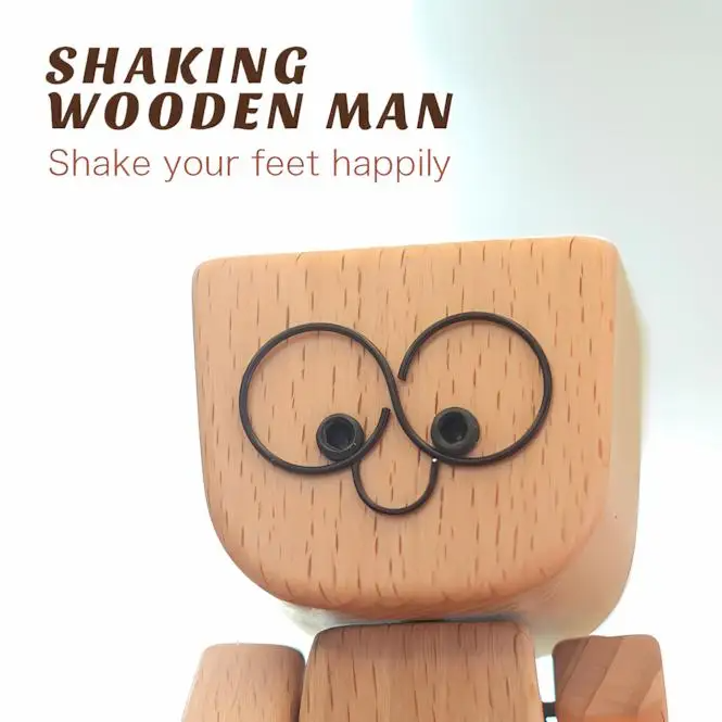 WoodenMan - Lille Rystende Træ Mand Figur Bil Dashboard Dekoration