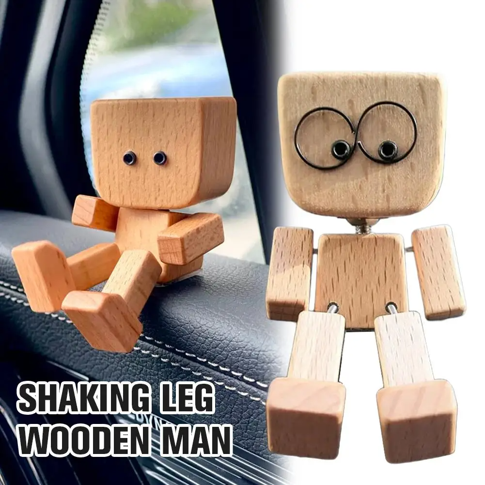 WoodenMan - Lille Rystende Træ Mand Figur Bil Dashboard Dekoration