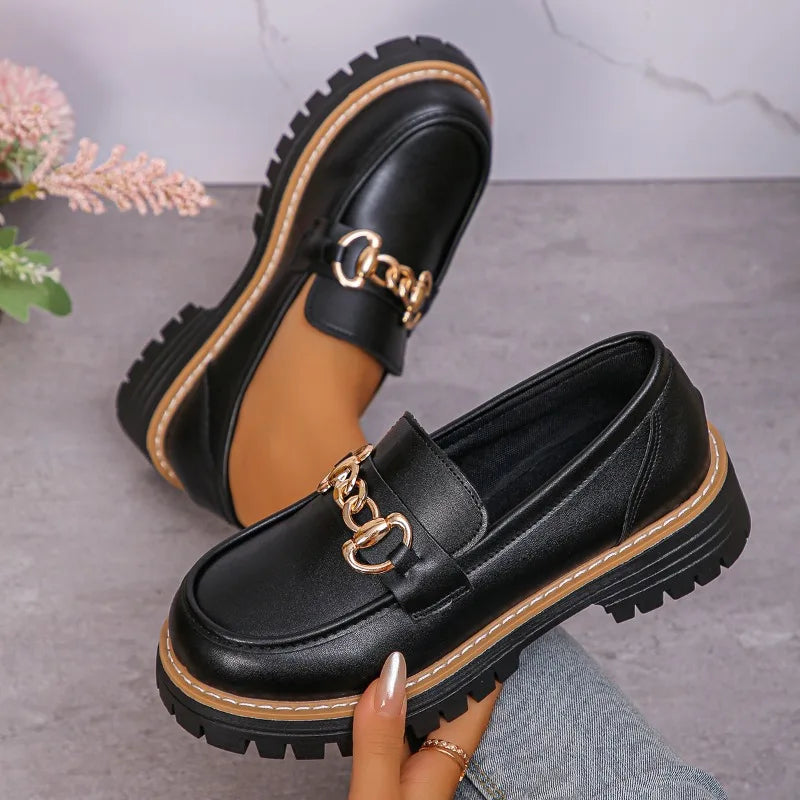 Happy™ WomenLoafers: Lav Hæl Vintage Stil Kæde Kvinder Loafers