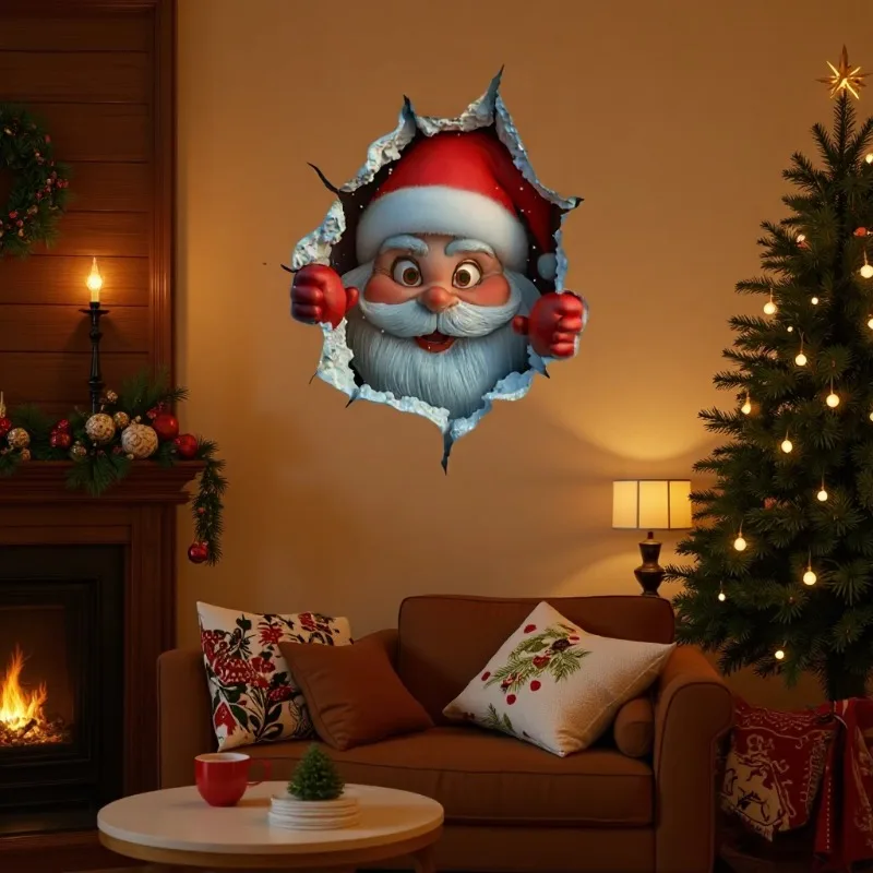 SantaSticker 1+1 GRATIS: 3D Genanvendeligt Julemandsklistermærke Til Ferie Vægdekoration