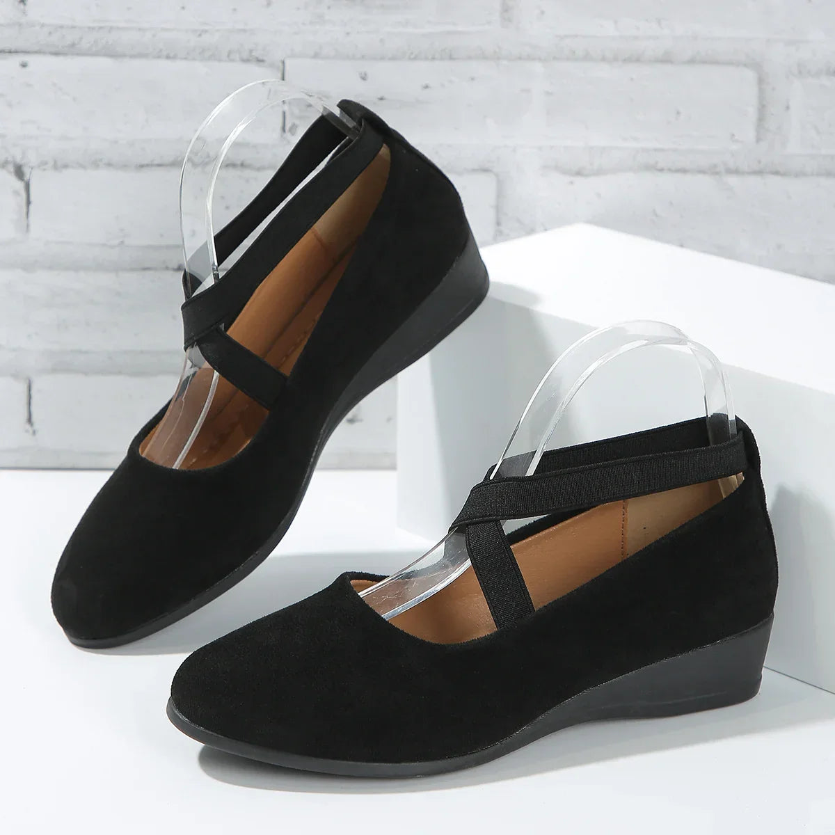 Happy™ BallerinaShoes: Kvinders Criss-Kryds Lukket Lav-Hæl Ballerina Sko