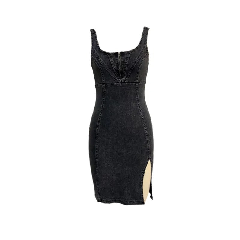 Icone™ DenimDress: Denimkjole Med Slids Og Justerbare Stropper