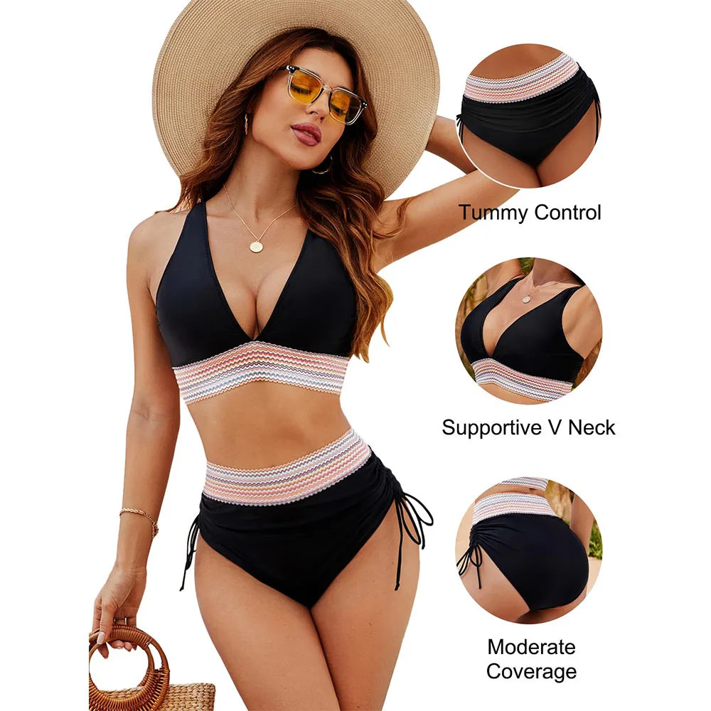 Icone™ DrawstringBikini: Elegant Højtaljet To-Delt Snøre Bikini