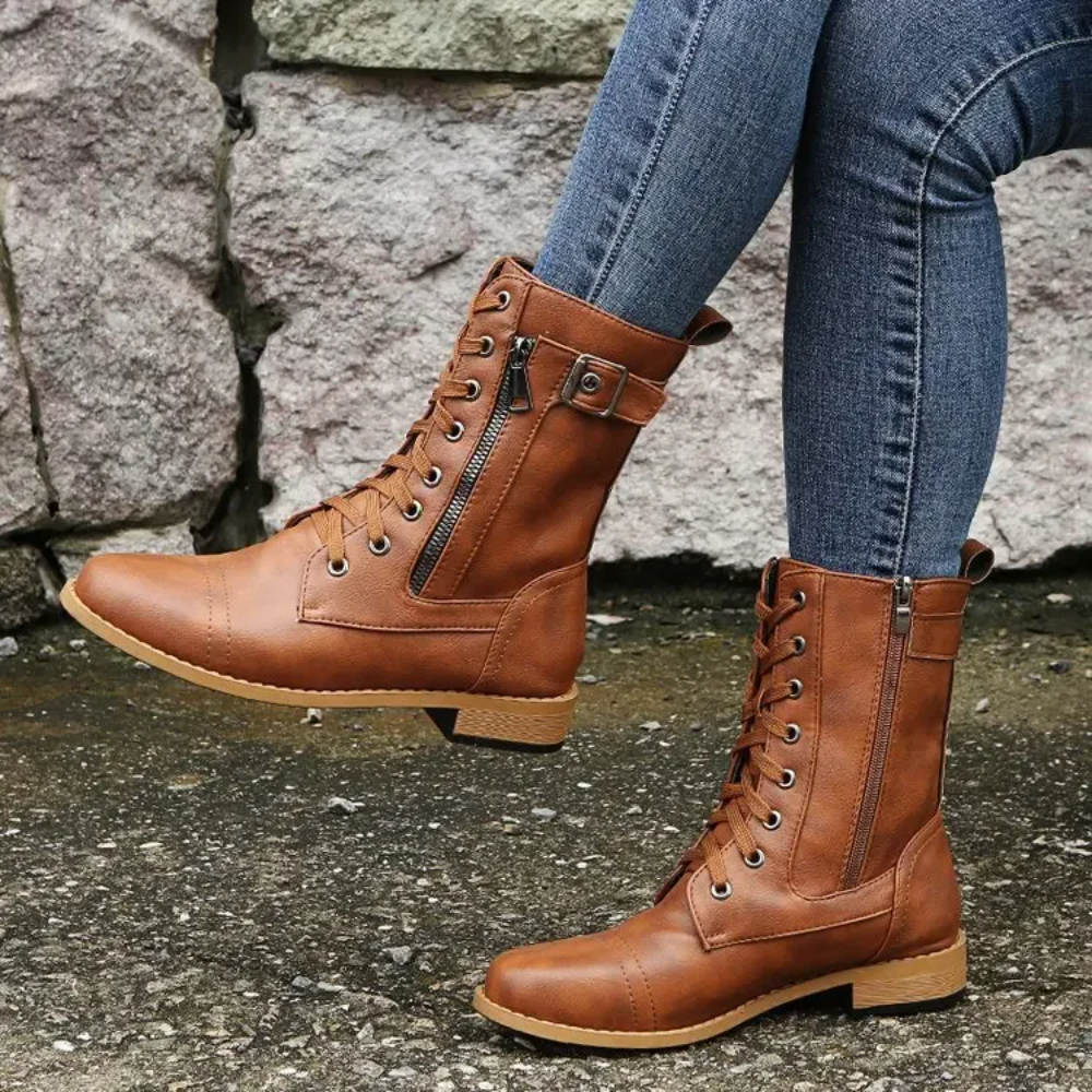 Happy™ ClassicBoots: Vintage Rund Tå Lynlås I Siden Ankel Klassisk Støvler