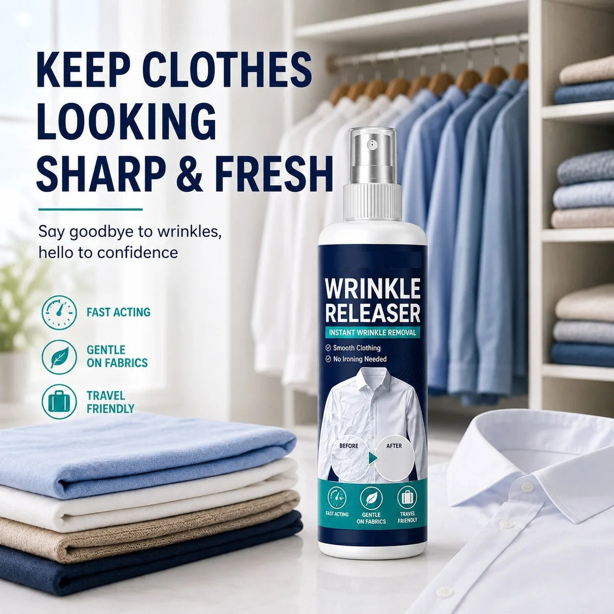 WrinkleSpray 1+1 GRATIS: Sikker Formel Øjeblikkelig Tøjkrøllefjerner Spray