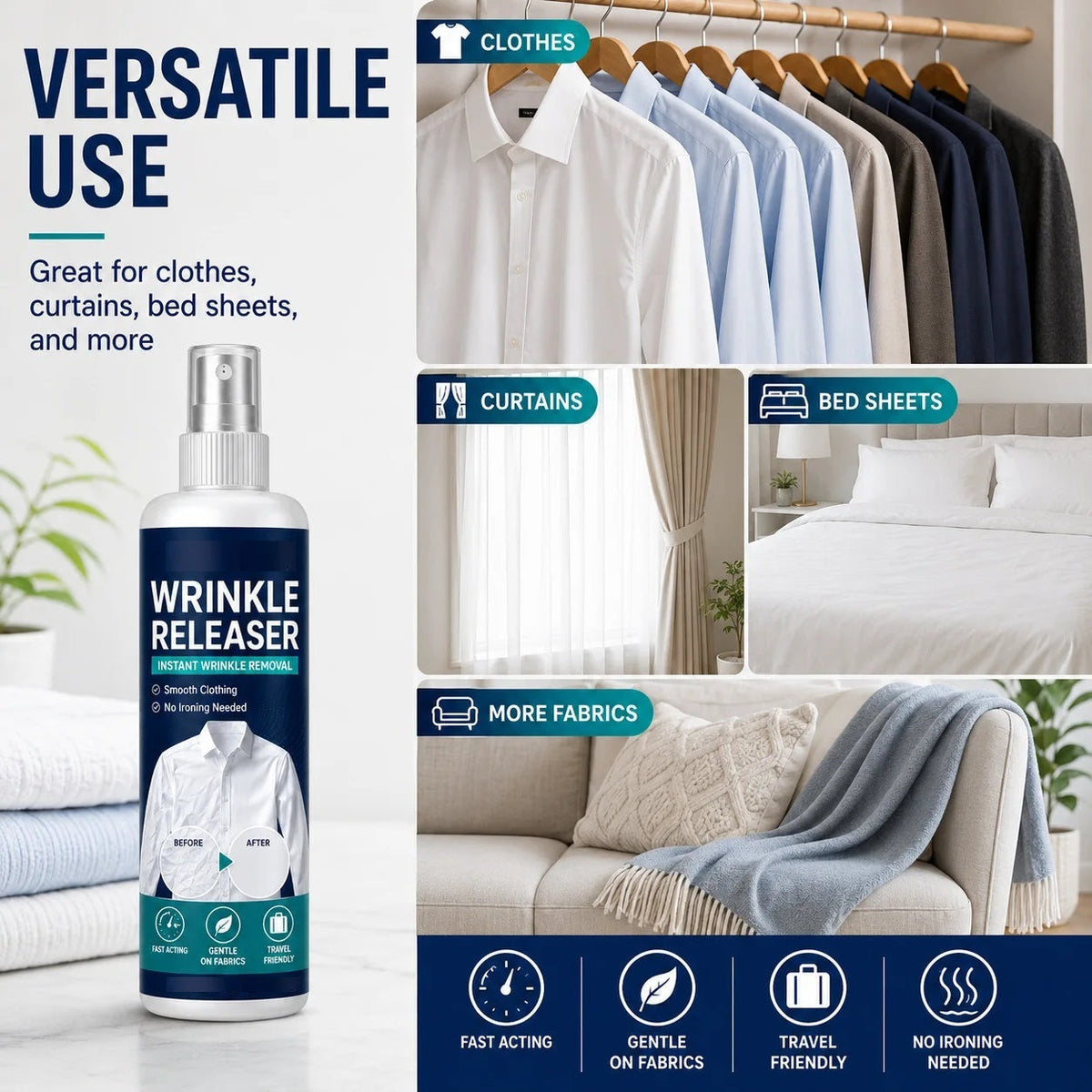 WrinkleSpray 1+1 GRATIS: Sikker Formel Øjeblikkelig Tøjkrøllefjerner Spray