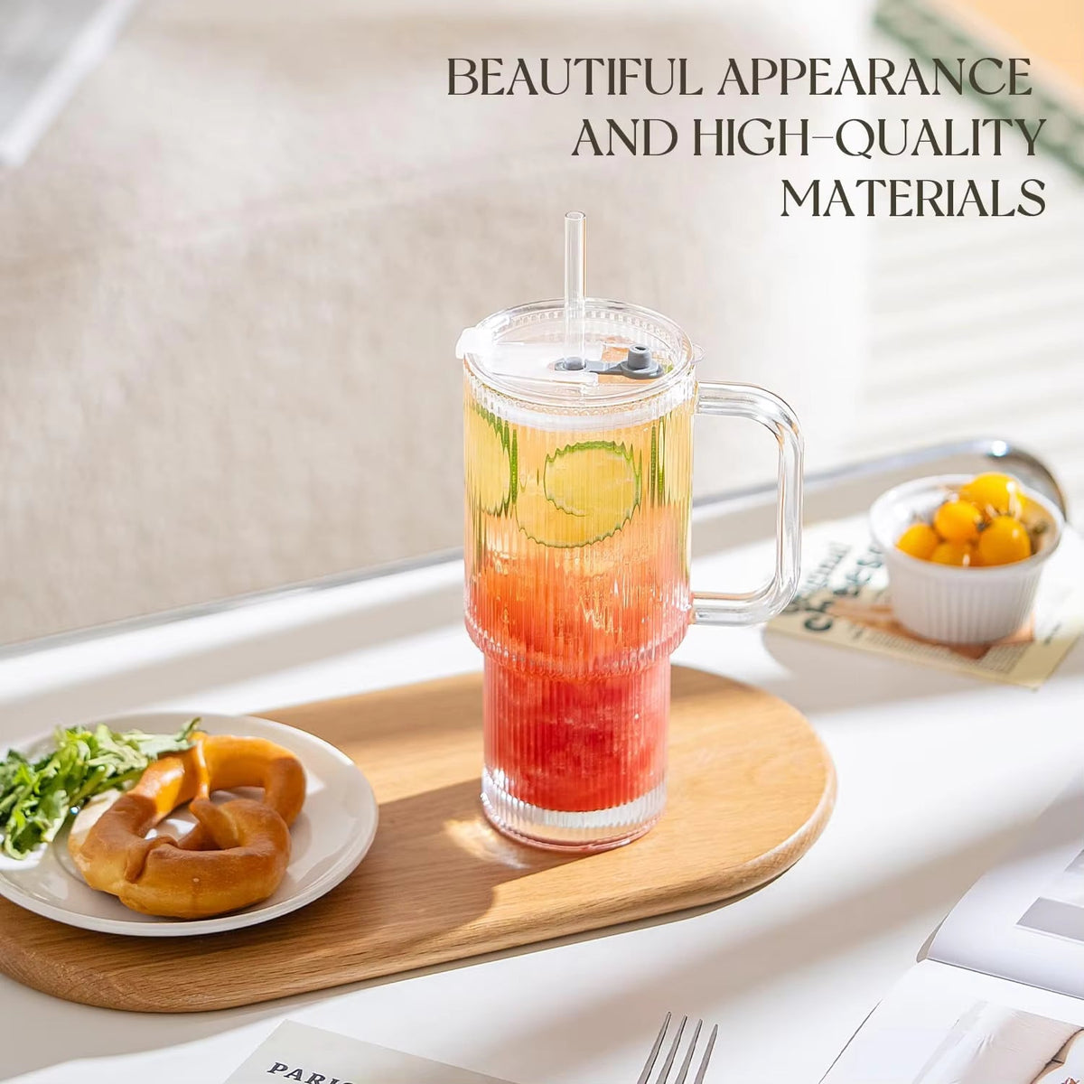 Globetrek° GlassTumbler: Stor Kapacitet Klar Ribbet Design Glas Tumbler