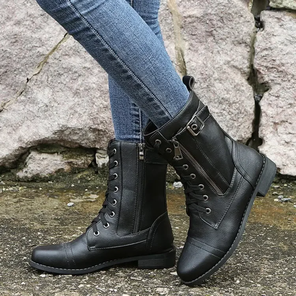 Happy™ ClassicBoots: Vintage Rund Tå Lynlås I Siden Ankel Klassisk Støvler