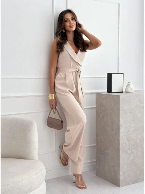 Icone™ ElegantJumpsuit: Kvinders Ærmeløs Bånd-Talje Elegant Jumpsuit