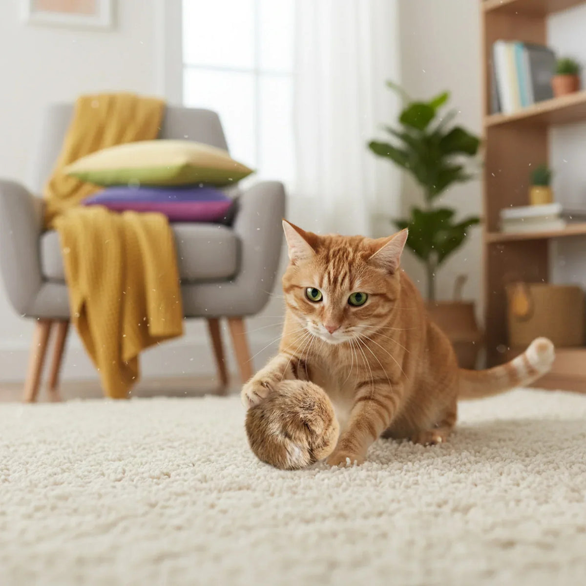 Catfri® PlushBall - Kattevenlig Plysbunny Bold Kattelegetøj