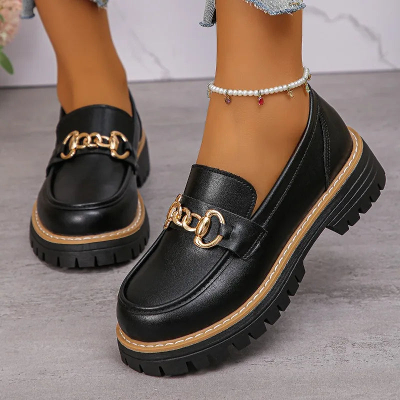 Happy™ WomenLoafers: Lav Hæl Vintage Stil Kæde Kvinder Loafers