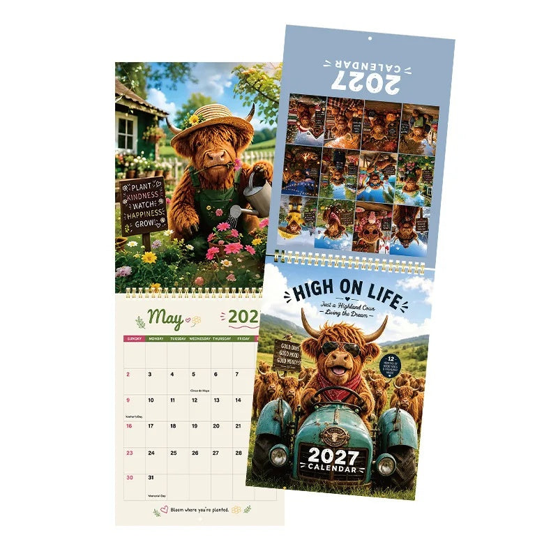 CowCalendar - Highland Cow Design Vægkalender 2027 Hus Dekor