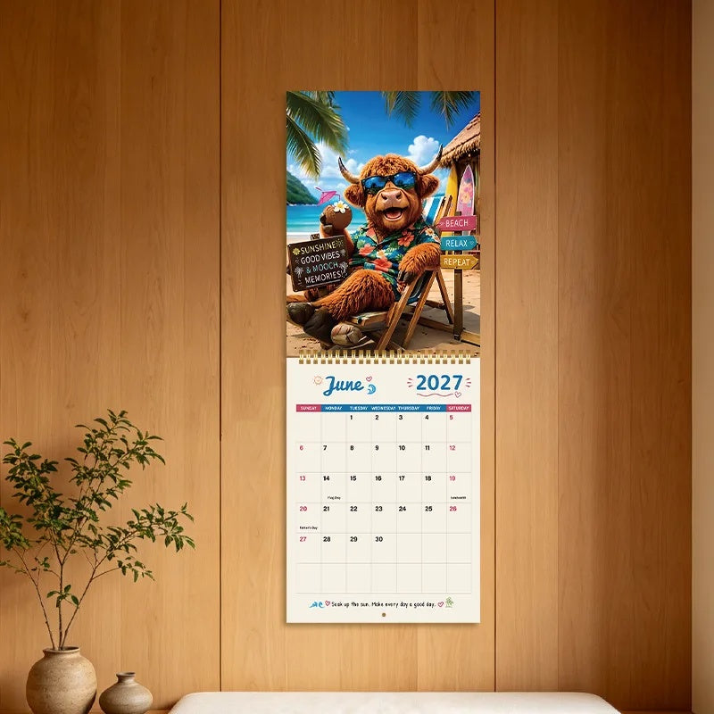 CowCalendar - Highland Cow Design Vægkalender 2027 Hus Dekor