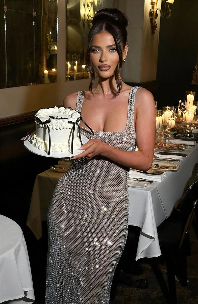 Icone™ SparklingDress: Glitrende Glamourøs Elegant Krop-Fit Lang Kjole