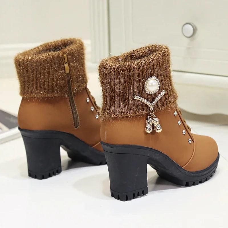 Happy™ CozyBoots: Kvinder Stilfuld Blok Hæle Hyggelig Støvler