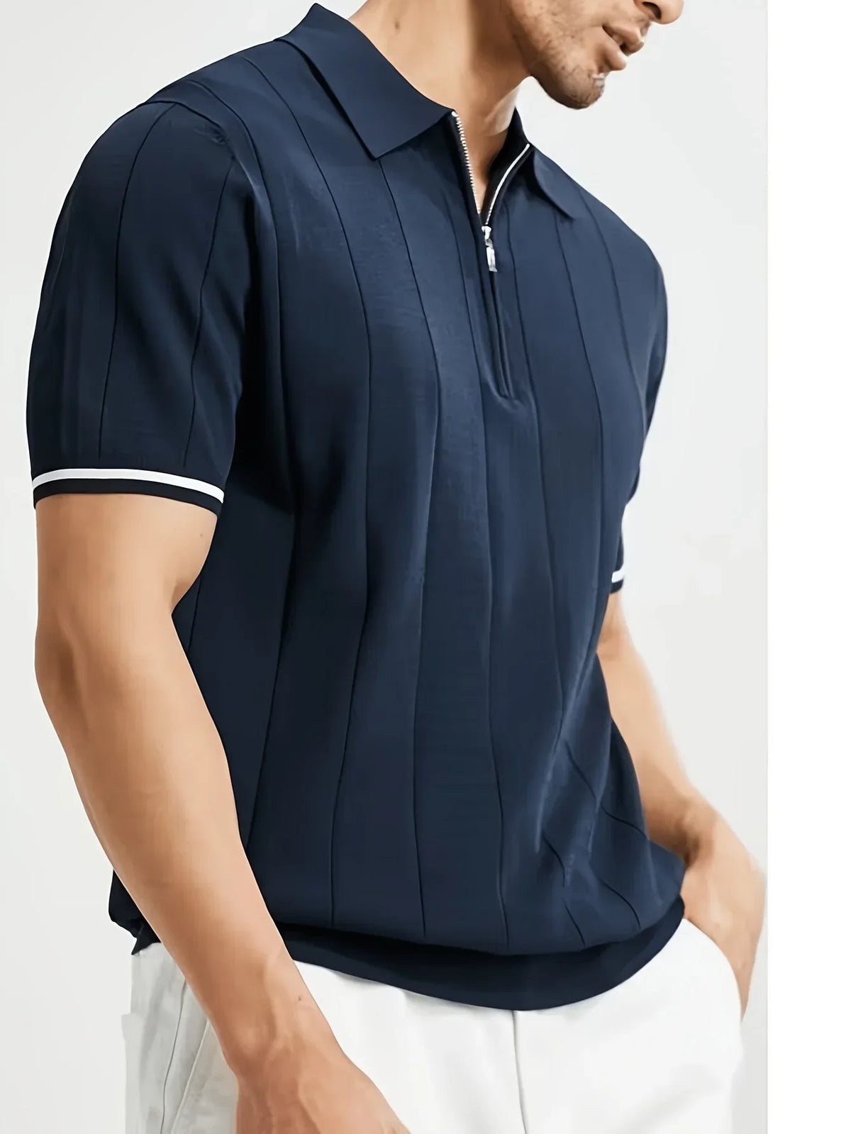 Icone™ CuffPolo - Herre Stilfuld Halv Zip Cuff Polo Skjorte