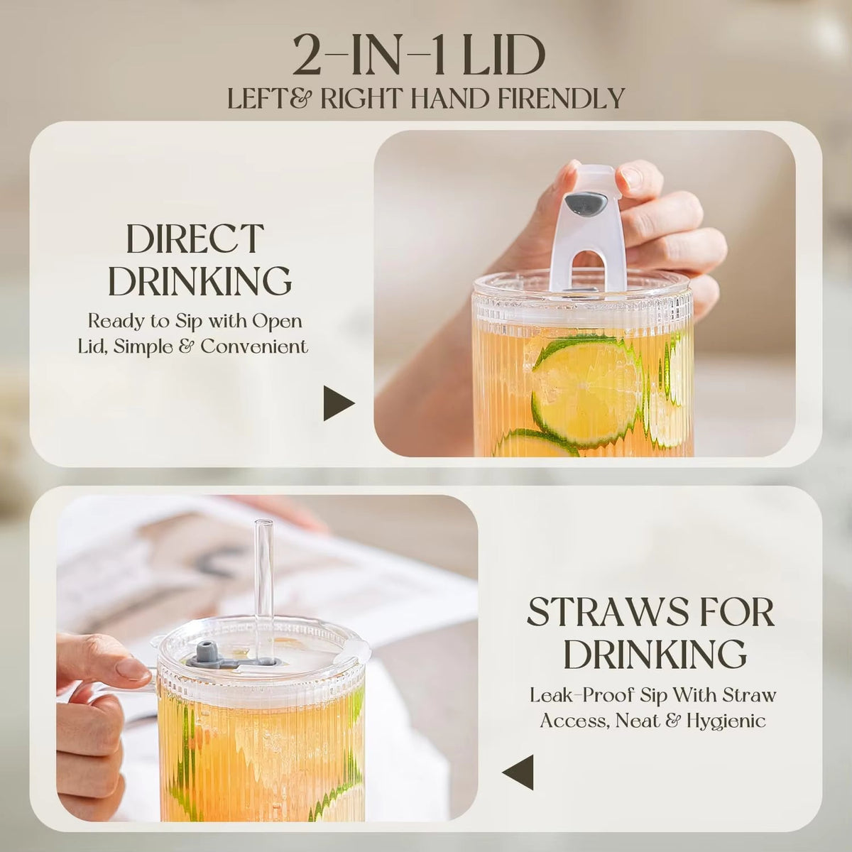 Globetrek° GlassTumbler: Stor Kapacitet Klar Ribbet Design Glas Tumbler