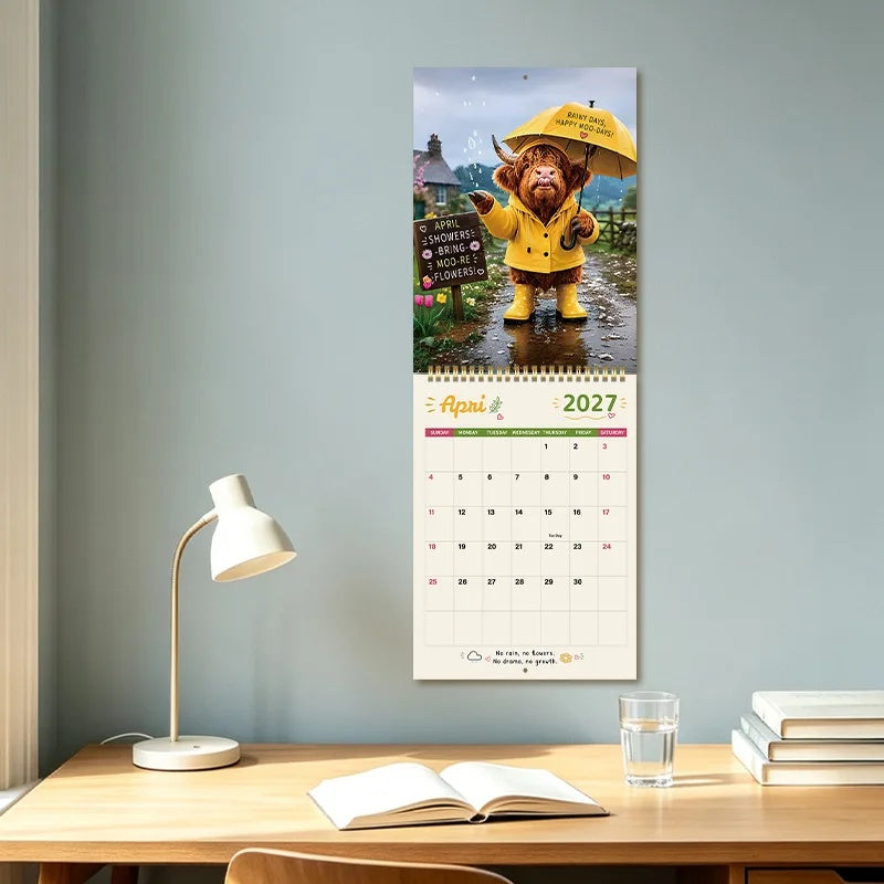 CowCalendar - Highland Cow Design Vægkalender 2027 Hus Dekor