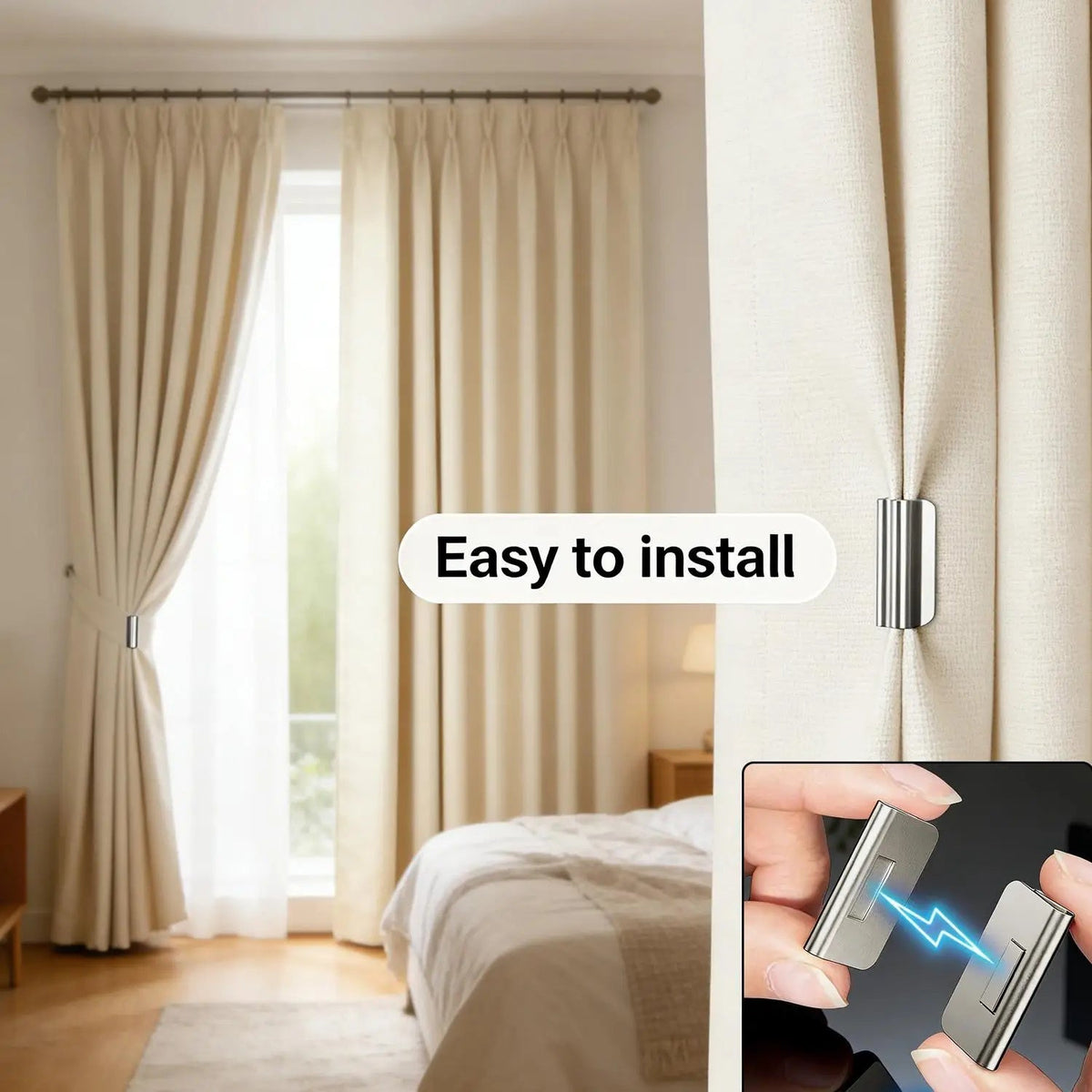 GlideHold® CurtainHolders 2+2 GRATIS: Elegant Minimalistisk Magnetisk Gardinholdere