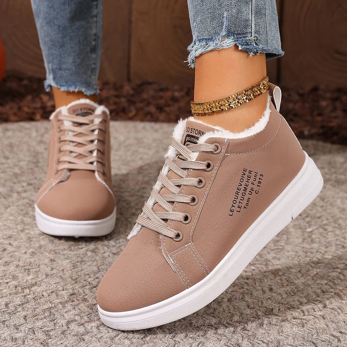 Happy™ VelvetSneakers: Platform Hyggeligt Ankel Snørebånd Fløjl Sneakers