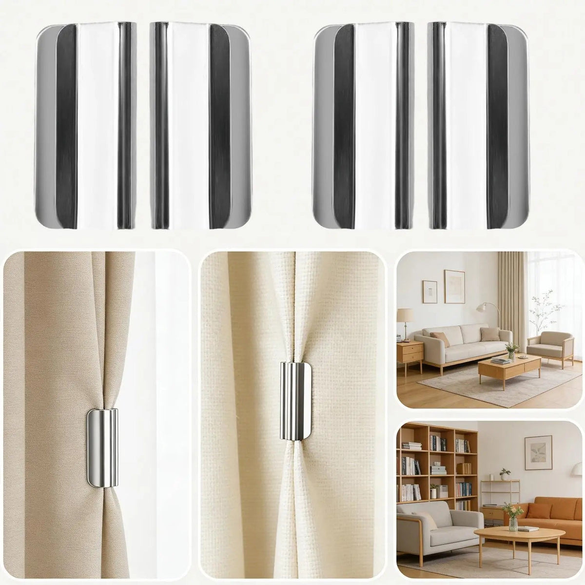 GlideHold® CurtainHolders 2+2 GRATIS: Elegant Minimalistisk Magnetisk Gardinholdere