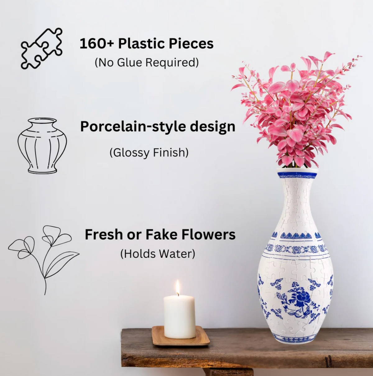 PuzzleVase - 160-Stykke 3D Buet Vase Puslespil