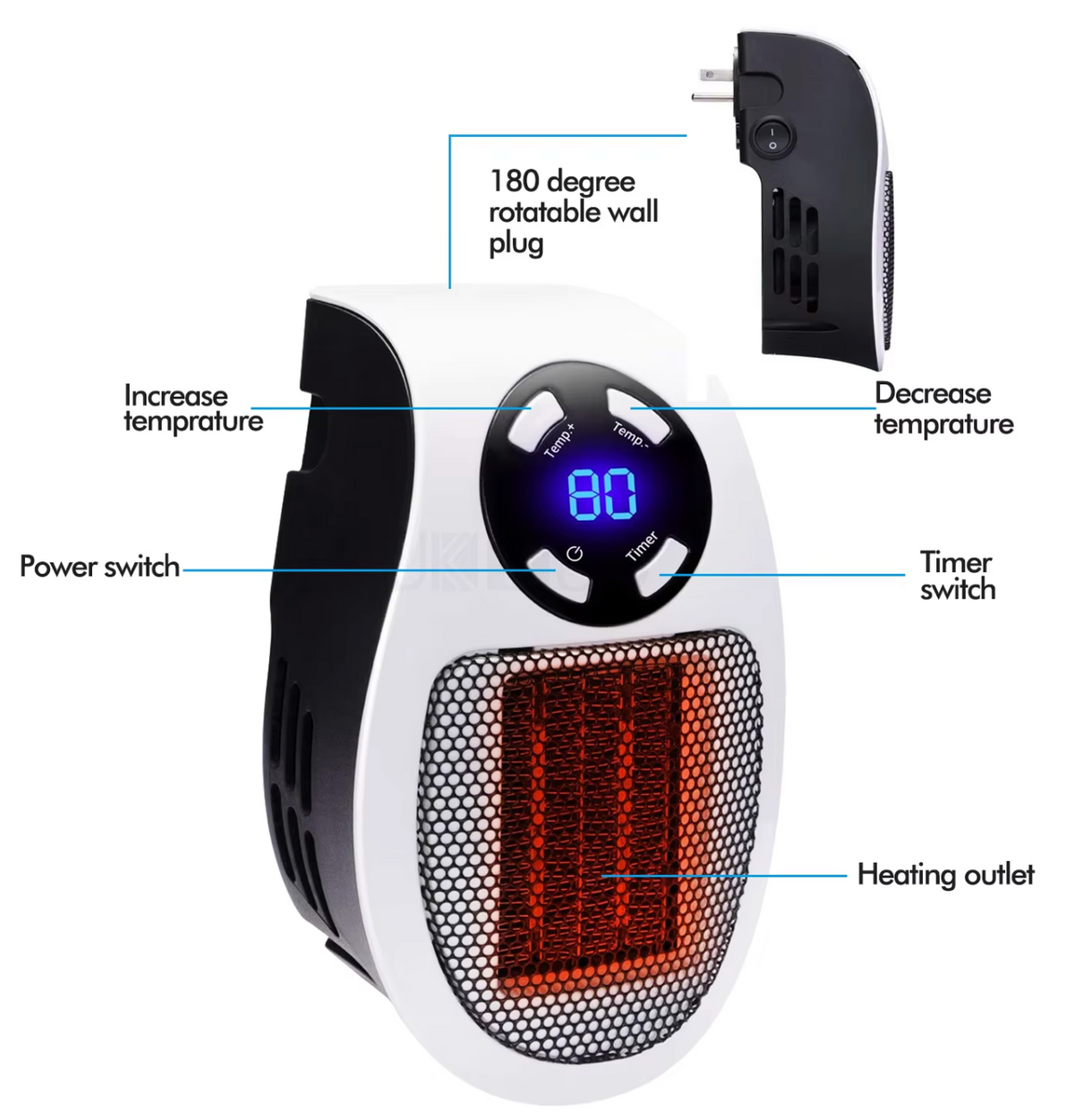 HeaterFan - Bærbar Elektrisk Varmeapparat Ventilator