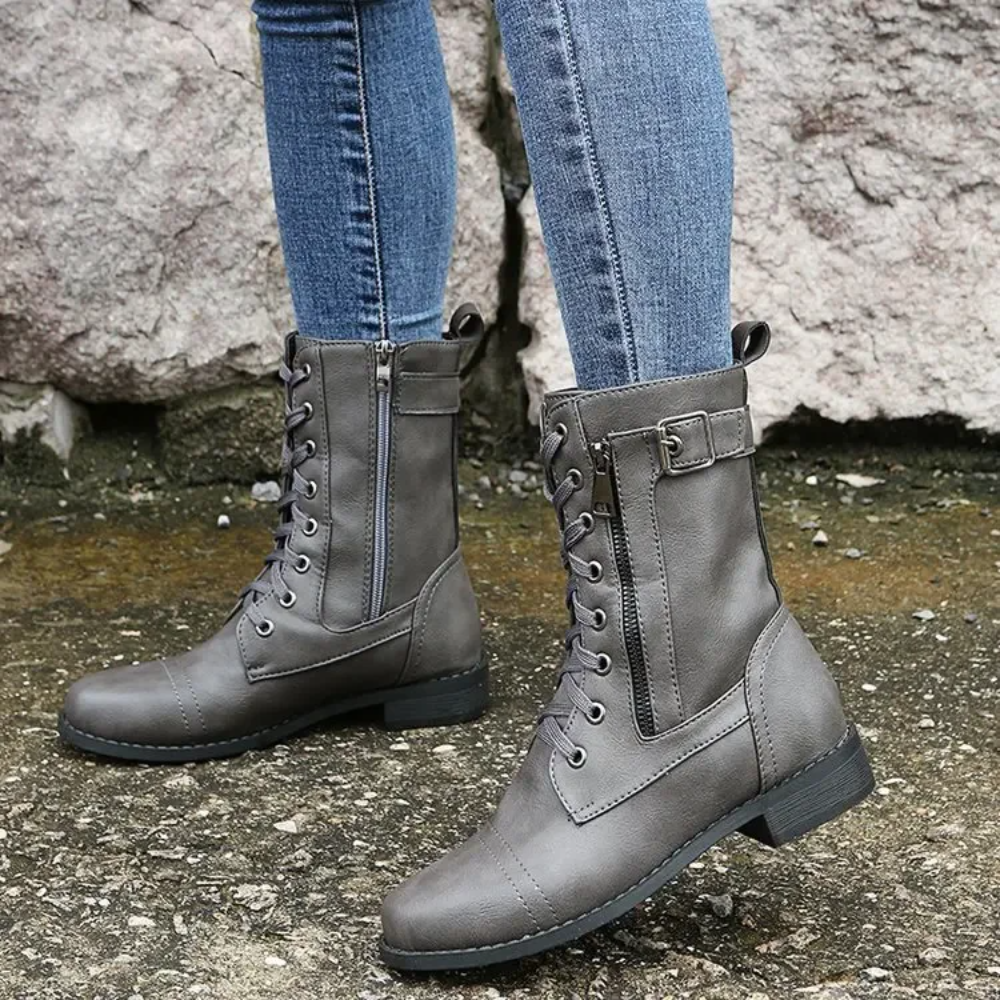 Happy™ ClassicBoots: Vintage Rund Tå Lynlås I Siden Ankel Klassisk Støvler