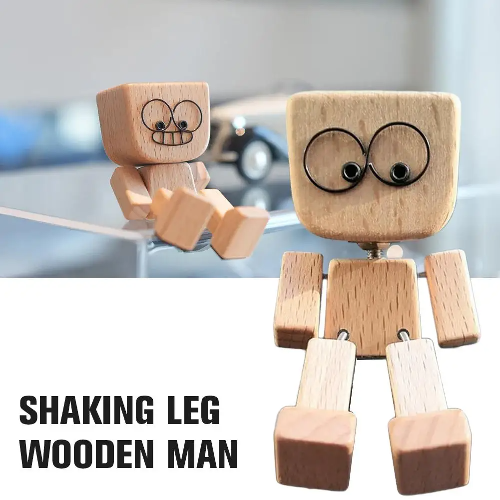 WoodenMan - Lille Rystende Træ Mand Figur Bil Dashboard Dekoration