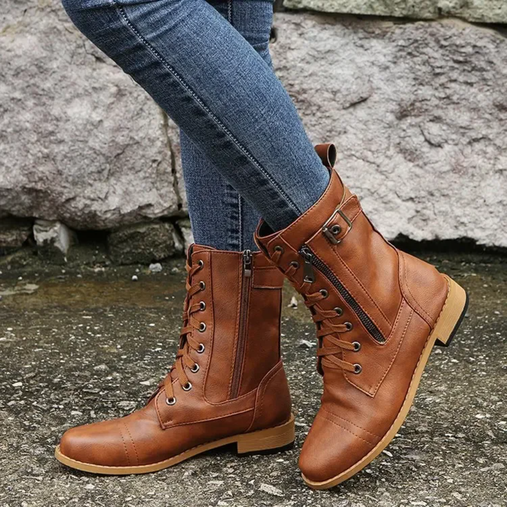 Happy™ ClassicBoots: Vintage Rund Tå Lynlås I Siden Ankel Klassisk Støvler