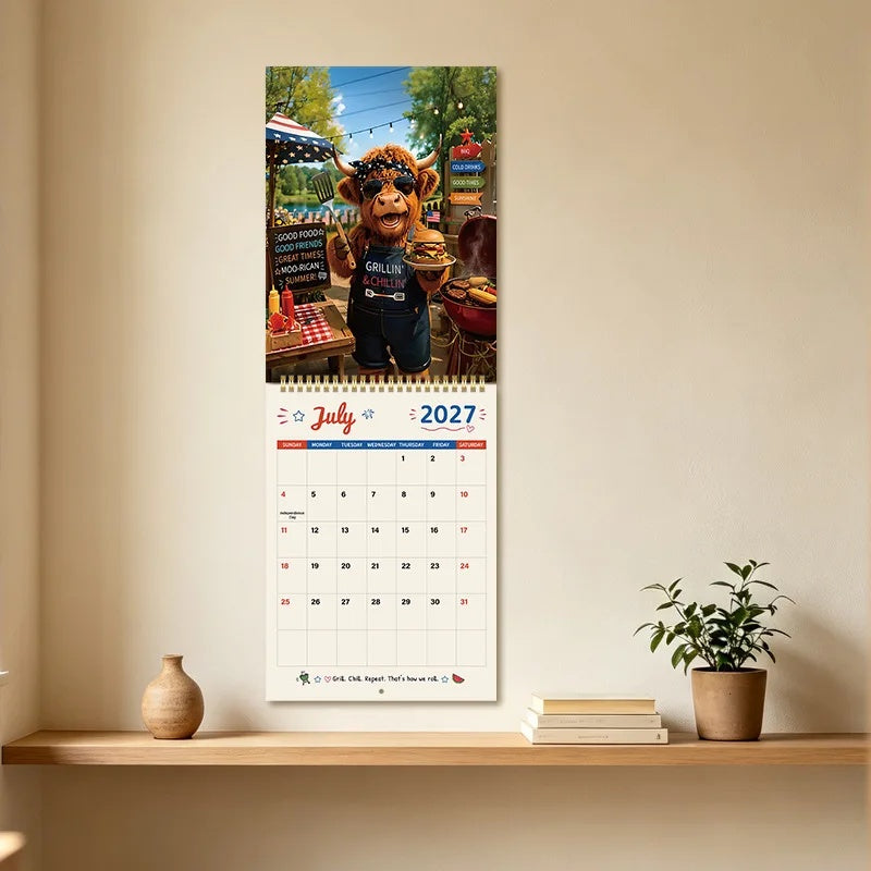 CowCalendar - Highland Cow Design Vægkalender 2027 Hus Dekor