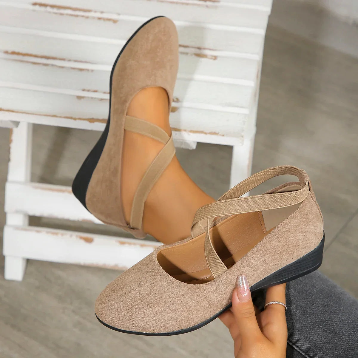 Happy™ BallerinaShoes: Kvinders Criss-Kryds Lukket Lav-Hæl Ballerina Sko