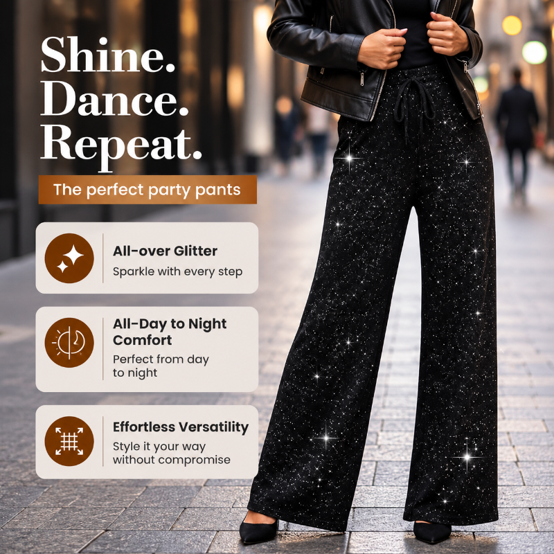 Icone™ SparklePants: Elegante Brede Ben Glitrende Modebukser Til Kvinder