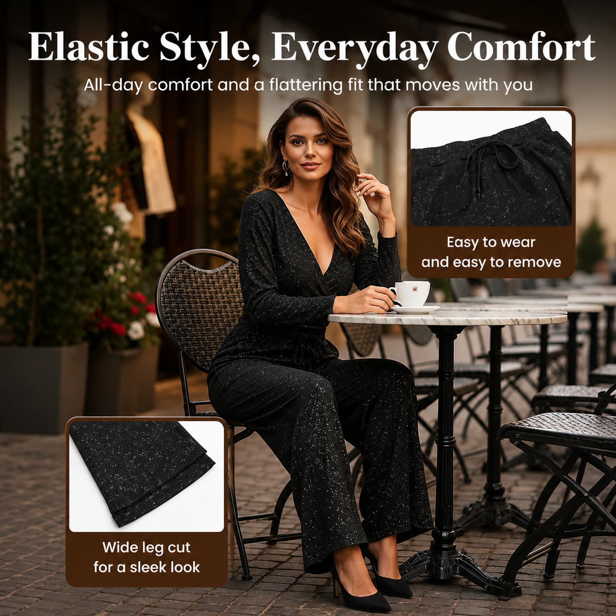 Icone™ SparklePants: Elegante Brede Ben Glitrende Modebukser Til Kvinder