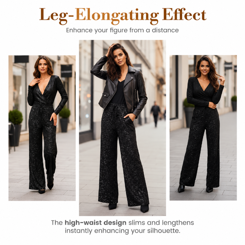 Icone™ SparklePants: Elegante Brede Ben Glitrende Modebukser Til Kvinder