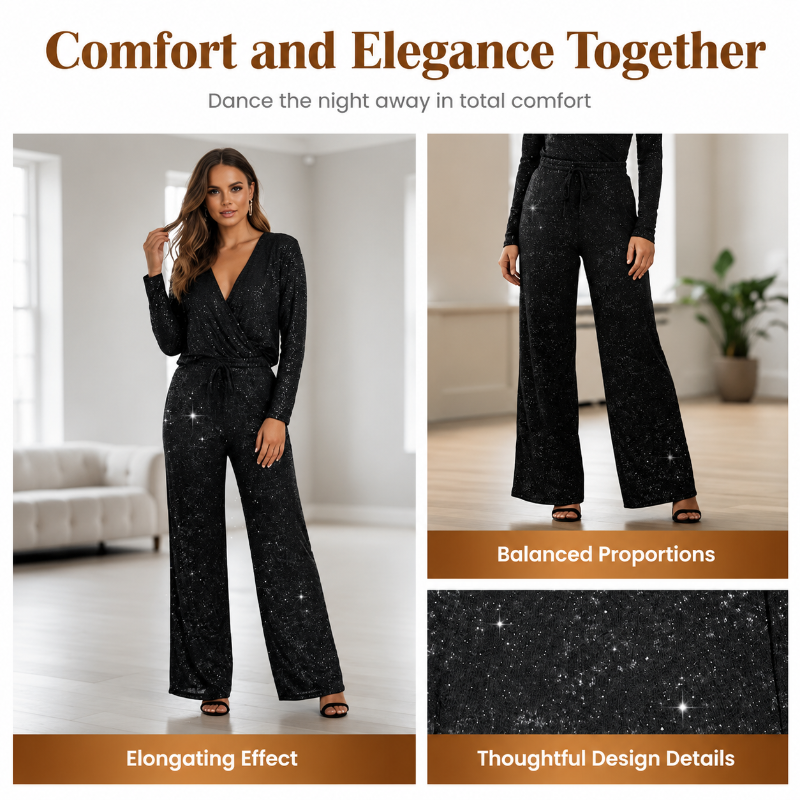 Icone™ SparklePants: Elegante Brede Ben Glitrende Modebukser Til Kvinder