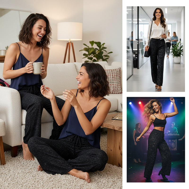 Icone™ SparklePants: Elegante Brede Ben Glitrende Modebukser Til Kvinder