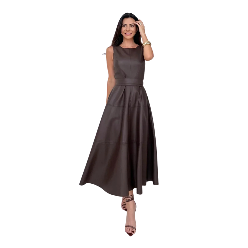 Icone™ LuxeDress: Elegant Luksuriøs Kvindekjole Uden Ærmer I Mellemlængde