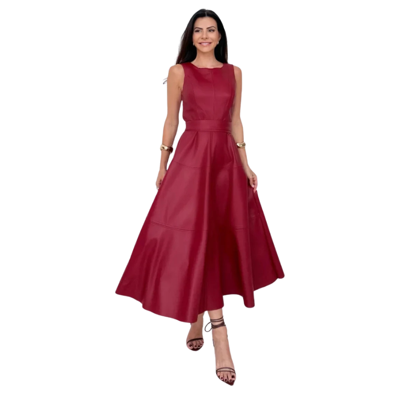 Icone™ LuxeDress: Elegant Luksuriøs Kvindekjole Uden Ærmer I Mellemlængde
