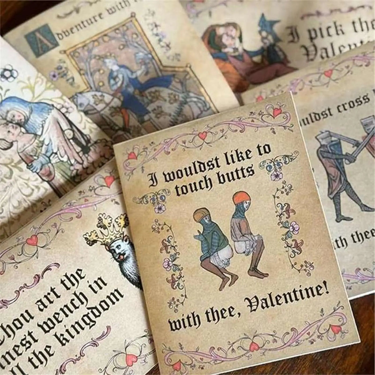 VintageCards 1+1 GRATIS: Middelaldersk Kærligheds-Tema Hilsen Vintage Kort