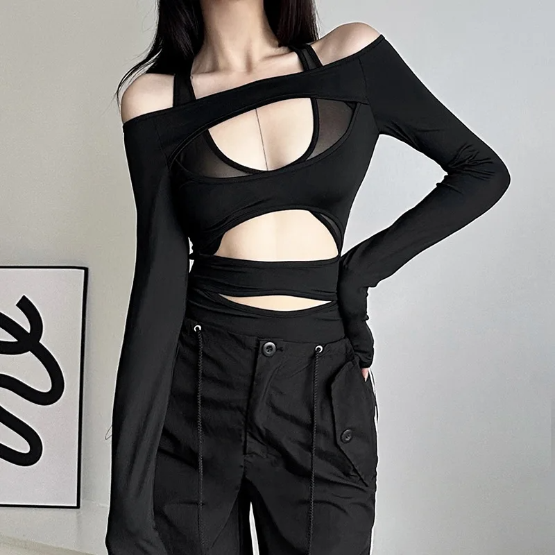 Icone™ MeshBodysuit: Kvinders Hul-Ud Langærmet Mesh Bodysuit