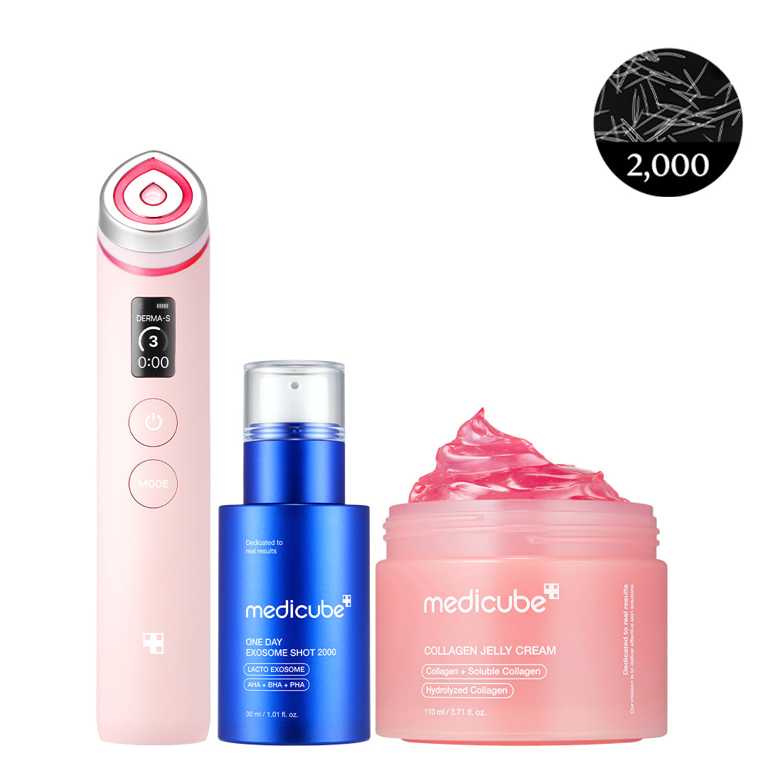 Hudfornyende sæt i 3 trin: ansigtsapparat, exosomserum 30 ml og gelcreme