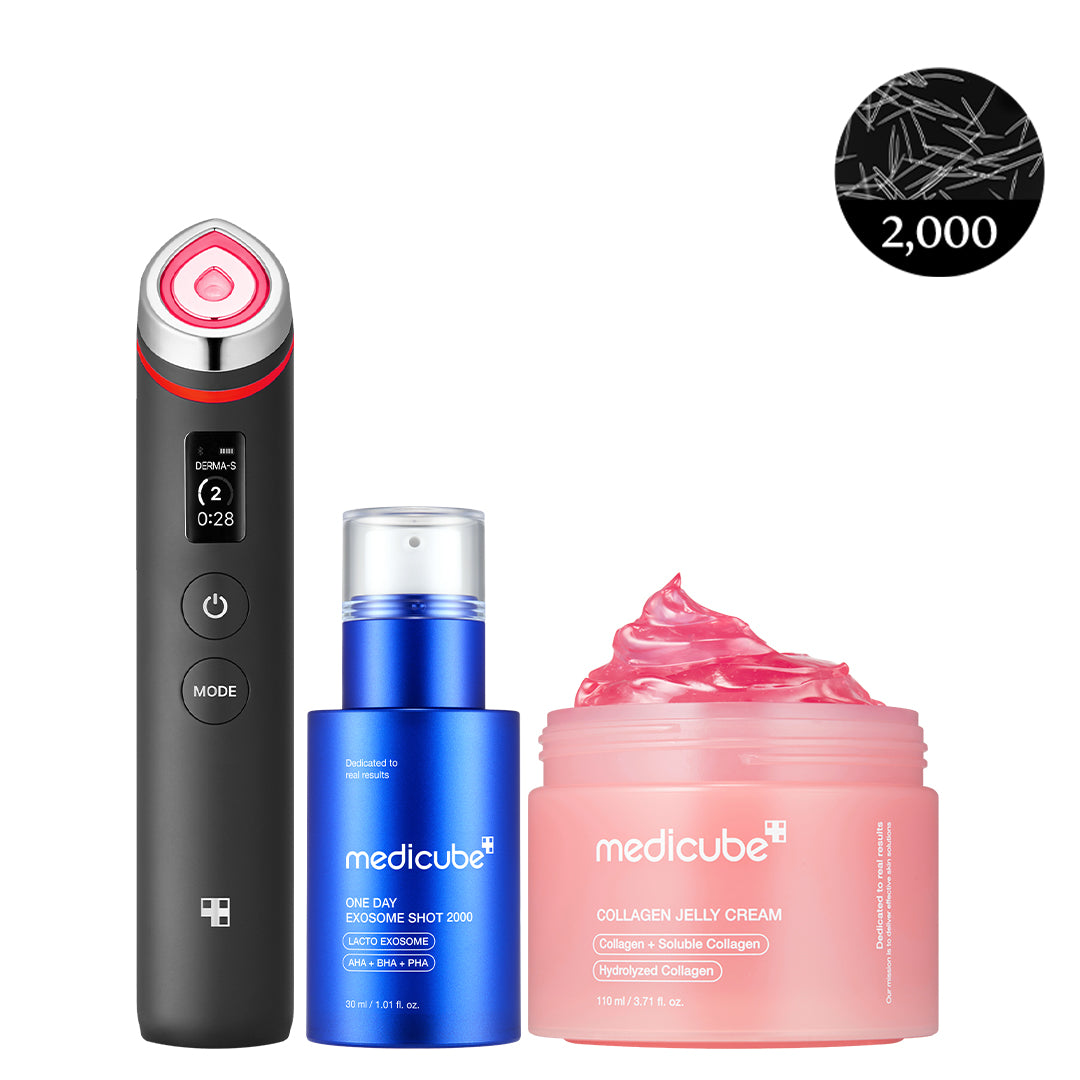 Hudfornyende sæt i 3 trin: ansigtsapparat, exosomserum 30 ml og gelcreme